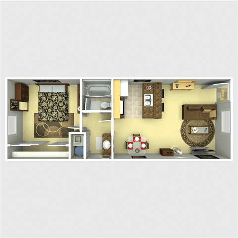 1 bed 1 bath Floor Plan 1